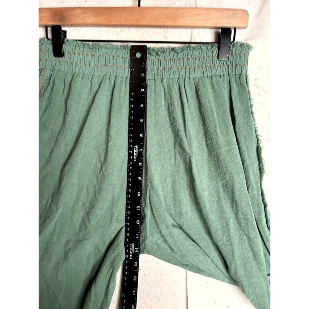 Umgee Linen Blend Cargo Pants Women Small Green Reg Fit Frayed Hem High Waisted